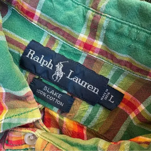 Vtg Ralph Lauren Tartan Plaid Button Down Long Sleeve Oxford Shirt RARE COLOR L - Picture 4 of 8